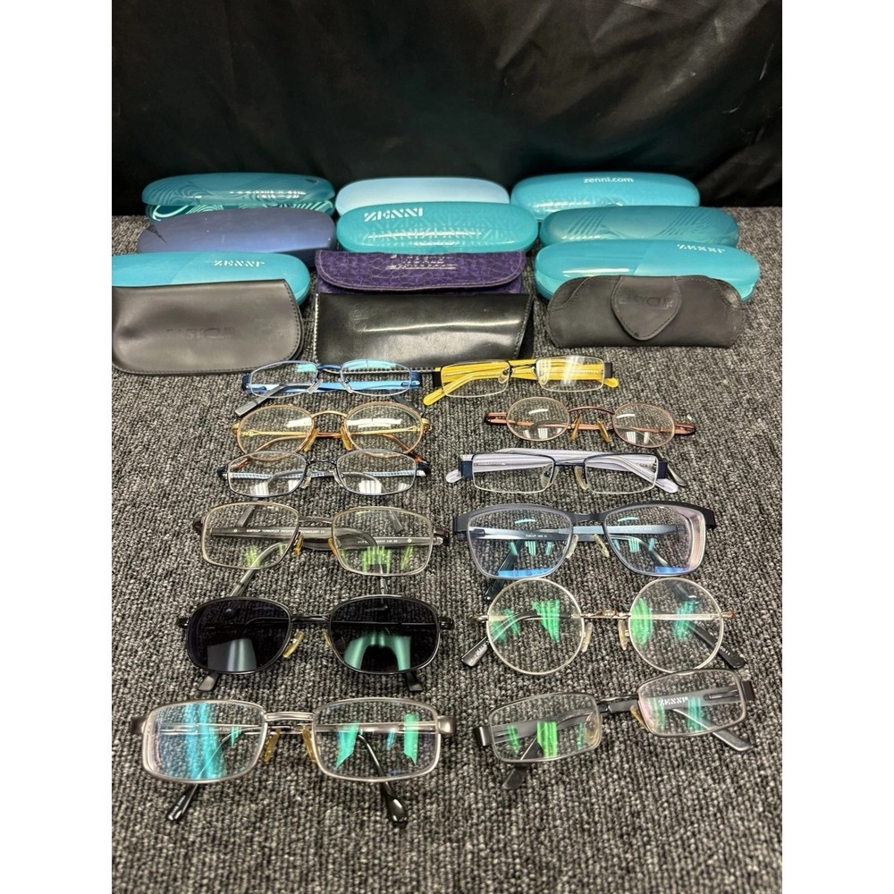 Lot 12 Eyeglass Frames & Cases EasyClip Turboflex Zenni Optical Mixed Styles